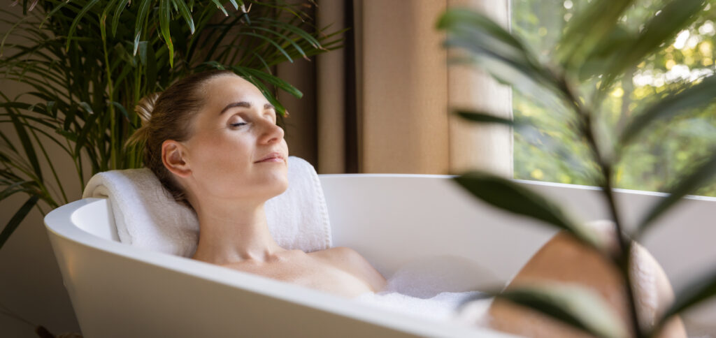 DIY home spa relaxing in tub
